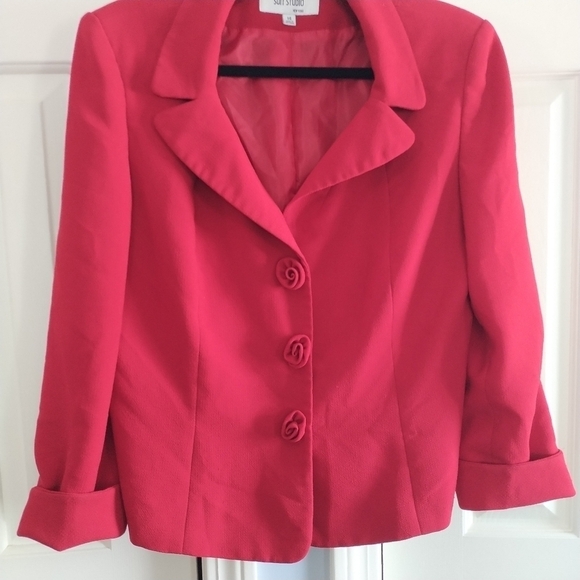 Suit Studio New York True Red Rose Button Blazer Jacket 14 - Picture 3 of 14